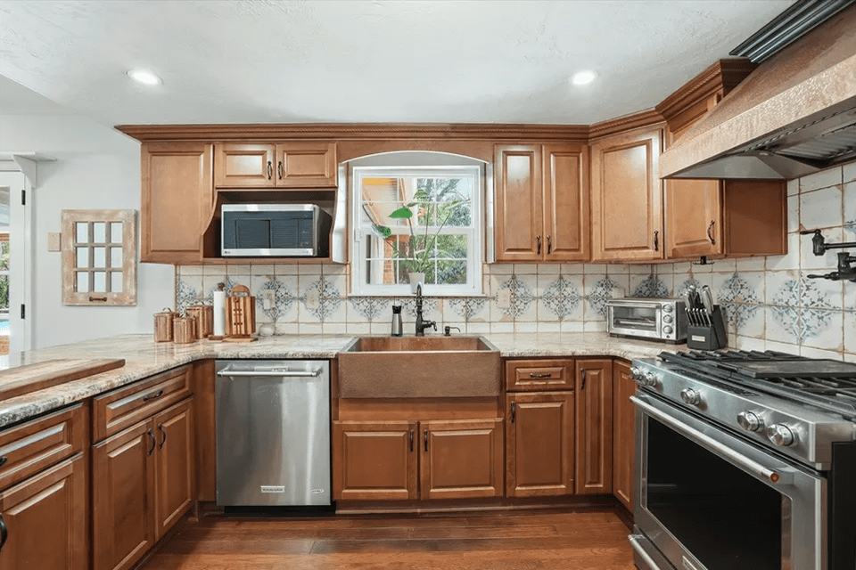 Kitchen with stainless steel appliances