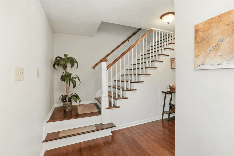 Modern staircase with wooden steps