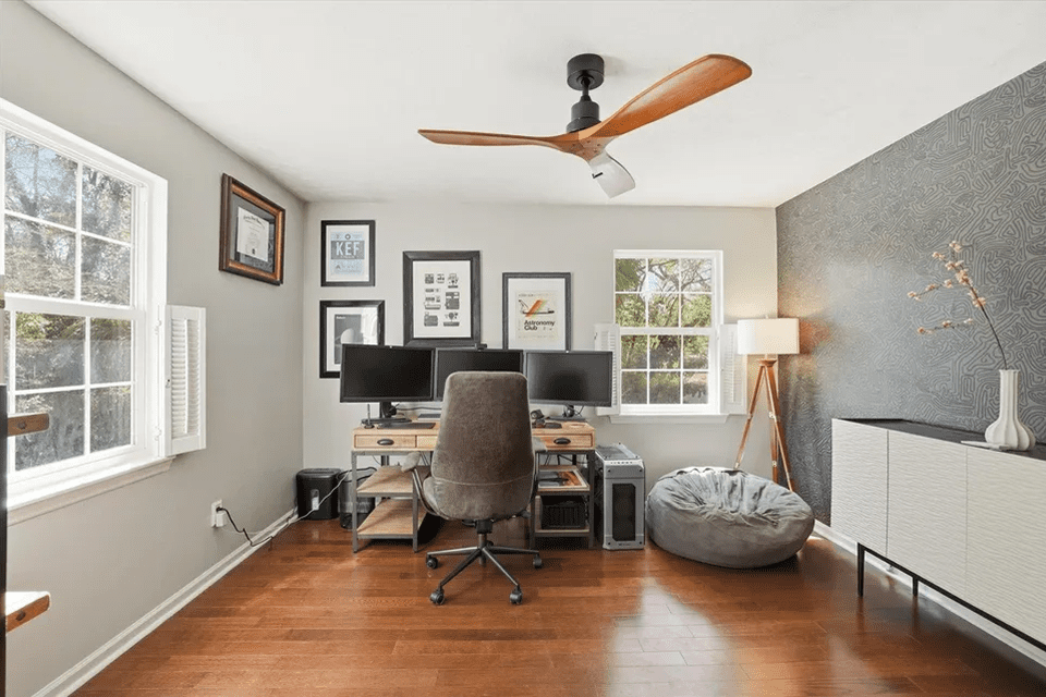 Modern workspace with chair and beanbag