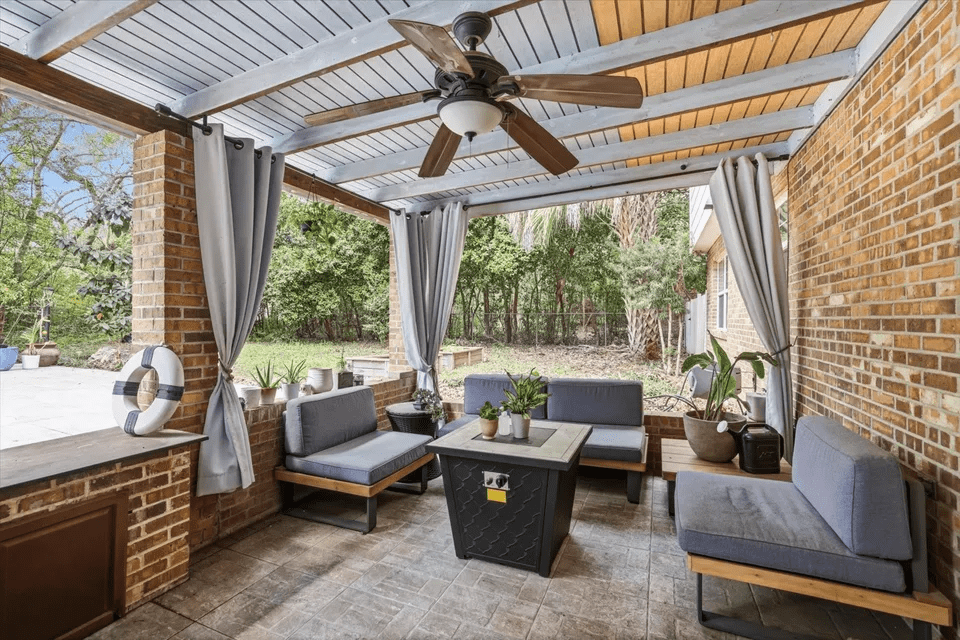Modern patio furniture and pergola design.