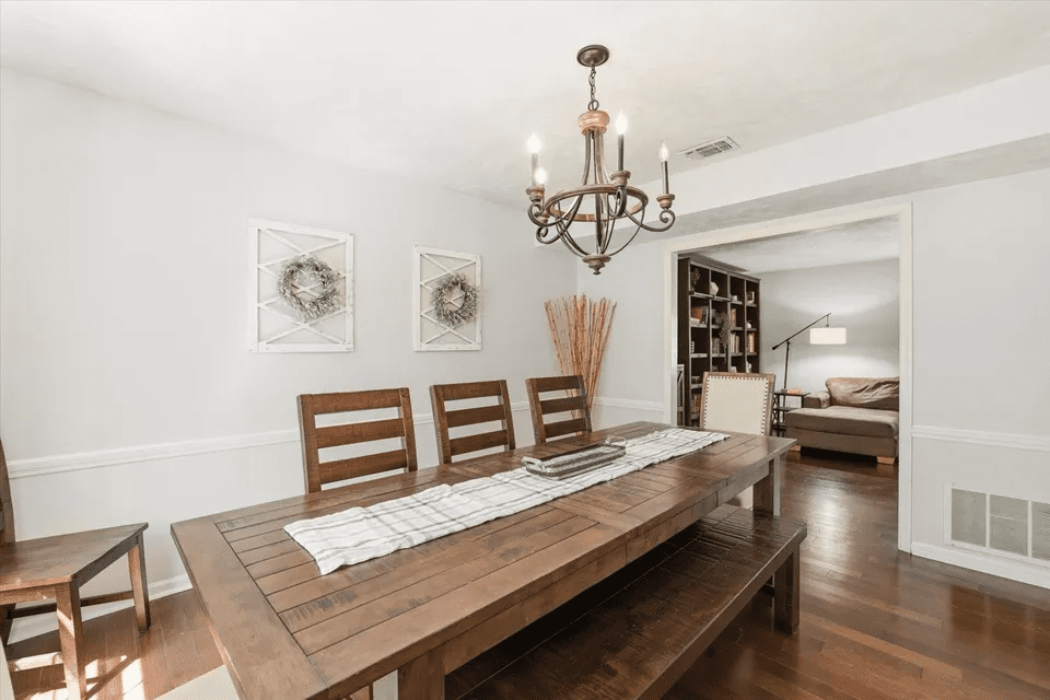 Dining room with wooden table and chairs