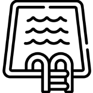 Icon of a swimming pool with ladder and water waves.