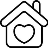 Icon of a house with a heart symbol inside.