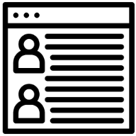 Icon of a web page showing user profiles with text details.