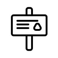 Icon of a signboard with text lines and a droplet symbol.