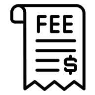 Icon of a receipt showing a fee with a dollar sign.