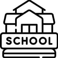 Black and white school building icon with 'SCHOOL' text below.